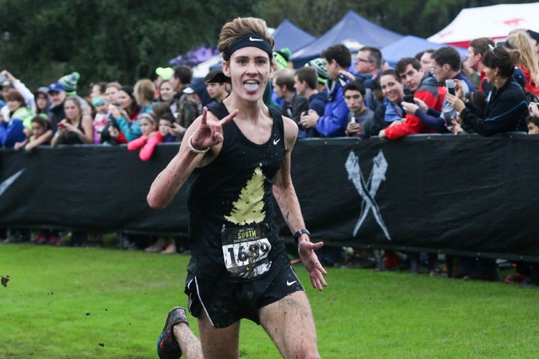 The Woodlands XC Club’s Daniel Golden finishes third overall in the NXN South Regional Cross Country Championship on Saturday at Bear Branch Park.